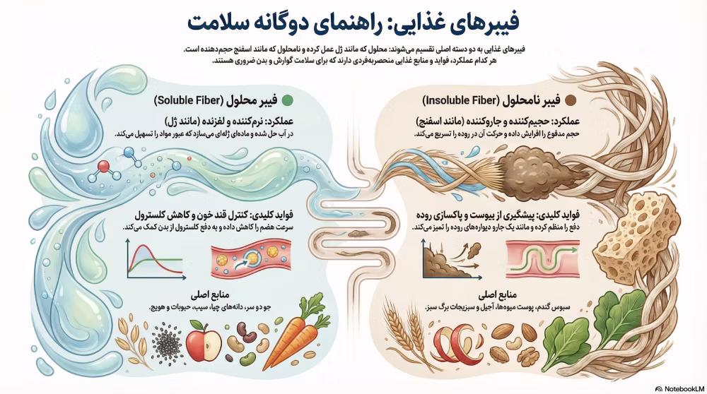 اینفوگرافی تاثیر فیبر محلول و نامحلول دانه چیا بر درمان یبوست